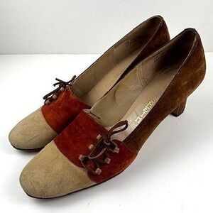VTG 40s 50s Florsheim Spectator Oxford Suede Leather Womens Shoes Heels Pumps 10